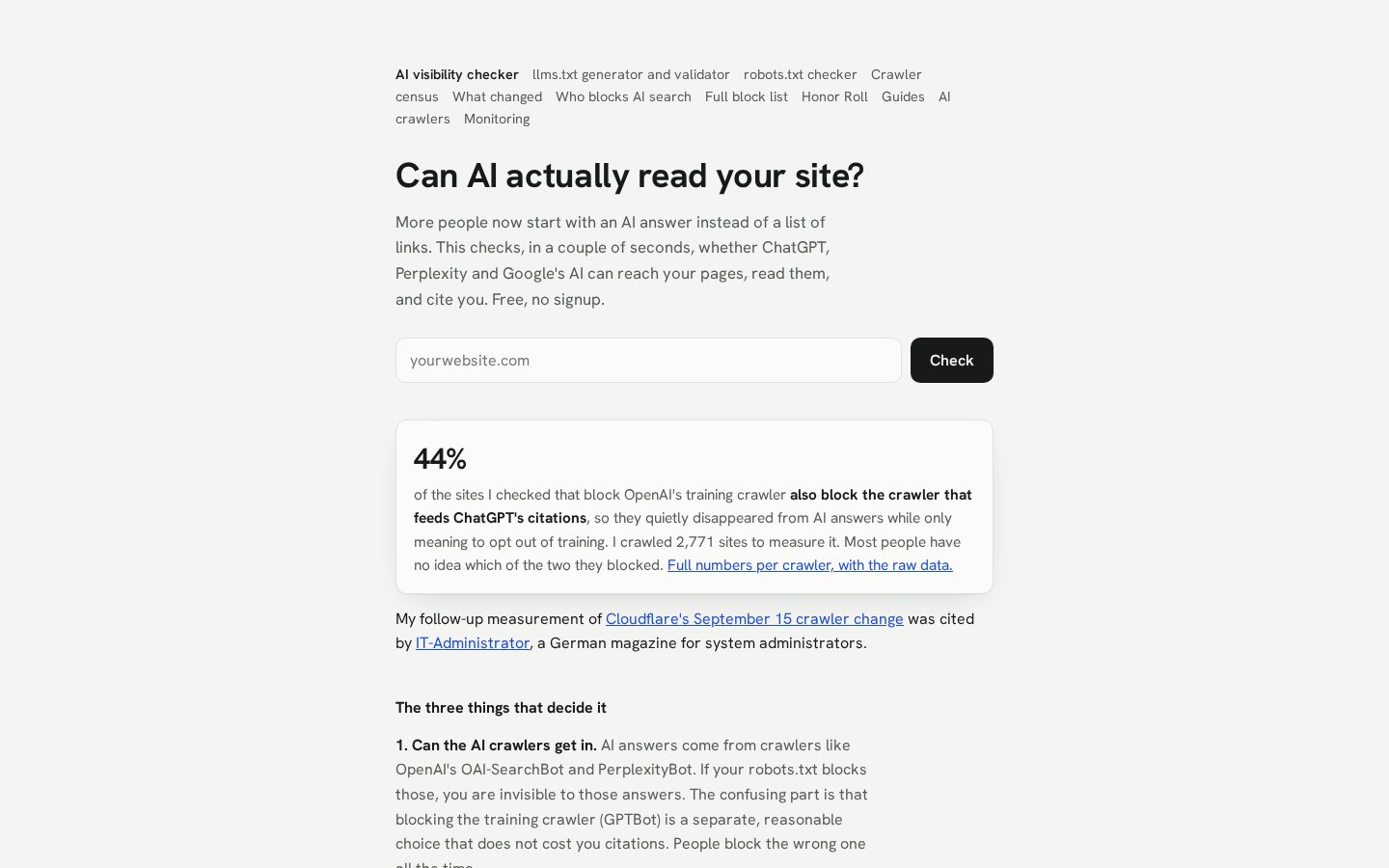 AI Crawler Census Homepage