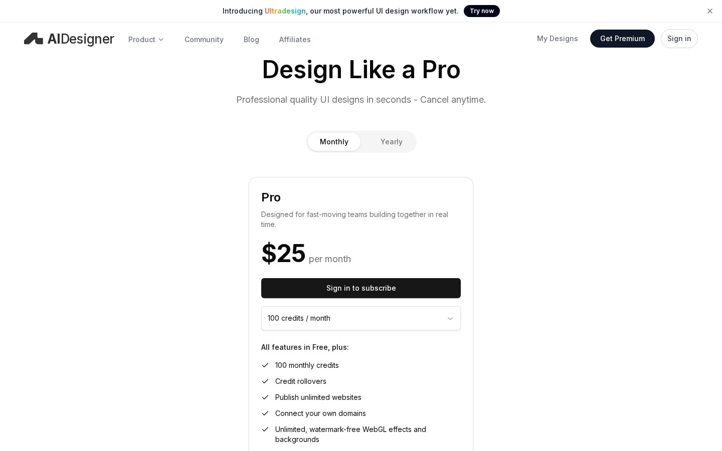 AI Designer MCP Pricing