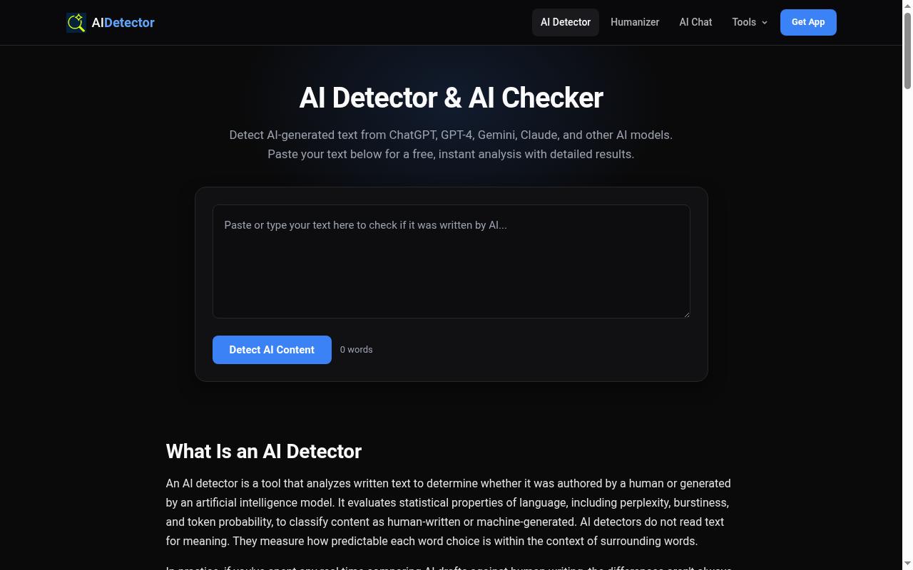 AI Detector App Homepage