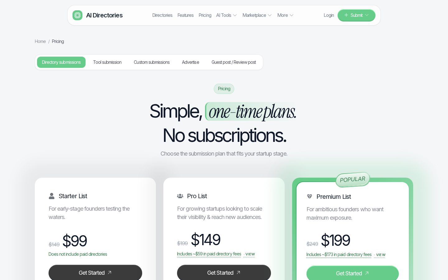 AI Directories Pricing