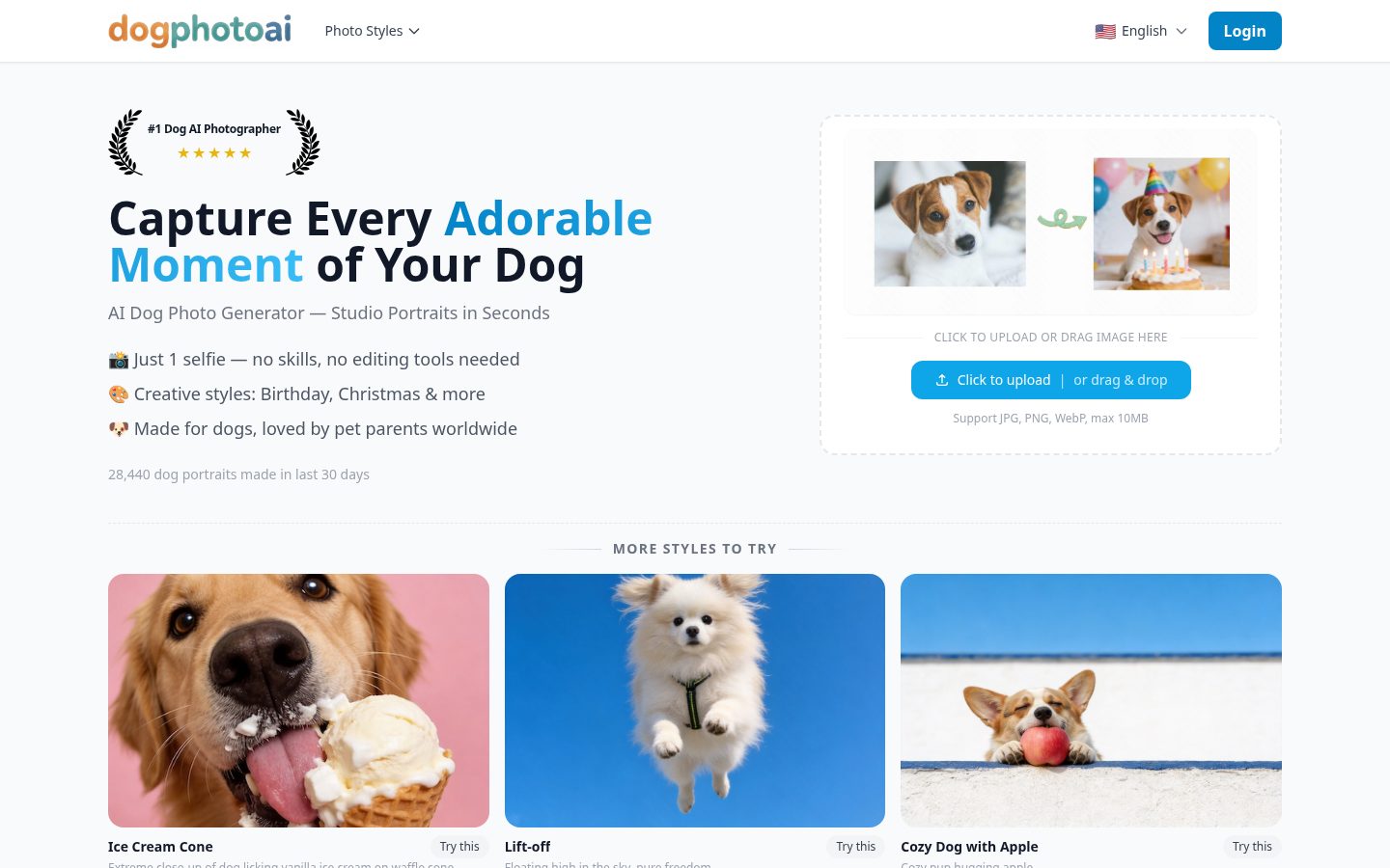 AI Dog Photo Studio Homepage