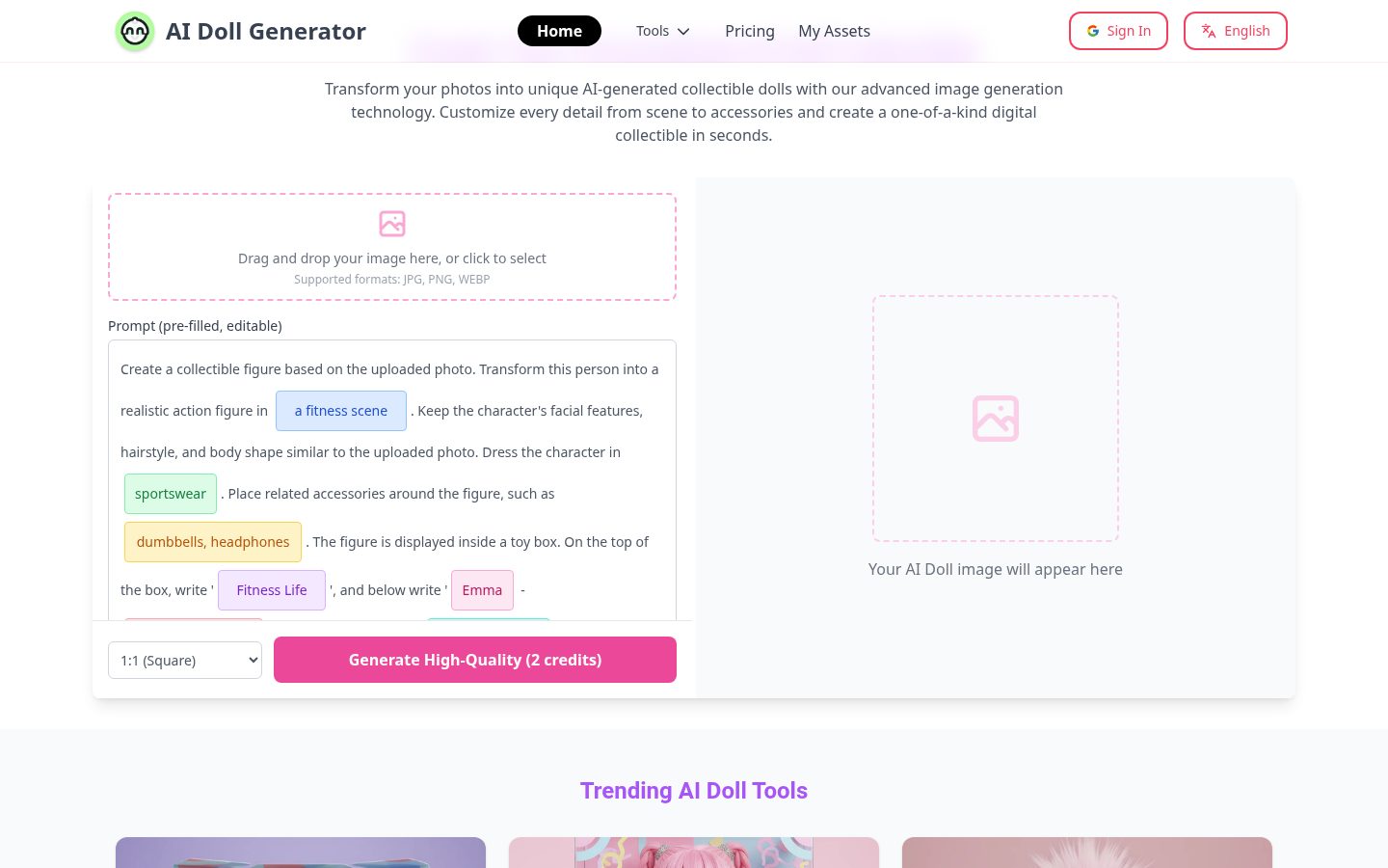 AI Doll Generator Homepage