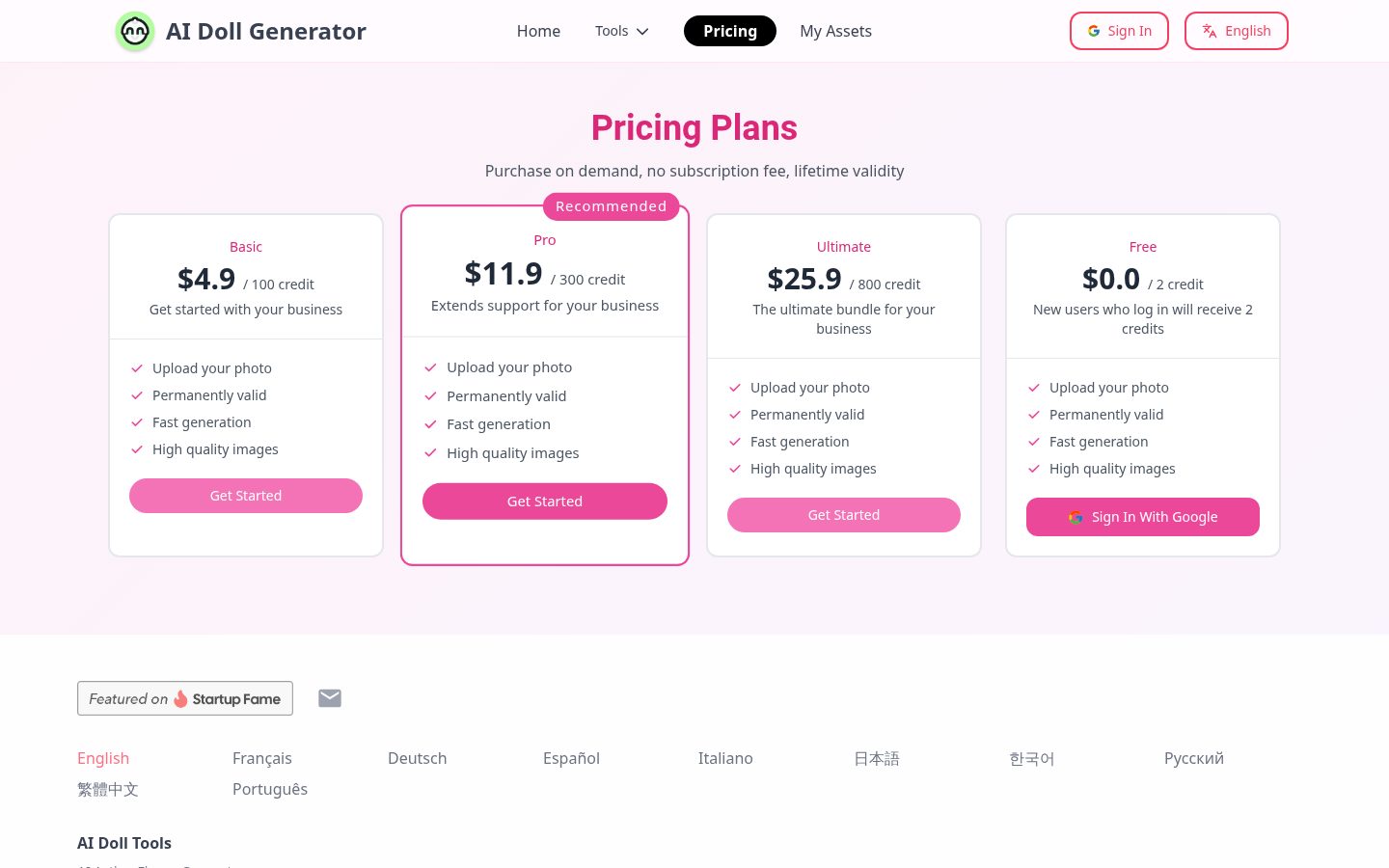 AI Doll Generator Pricing