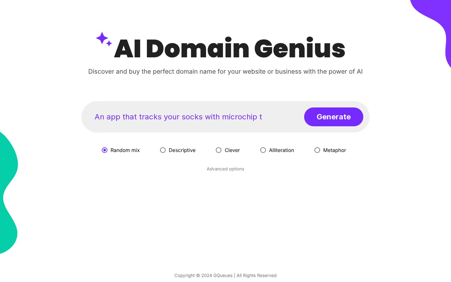 AI Domain Genius Homepage