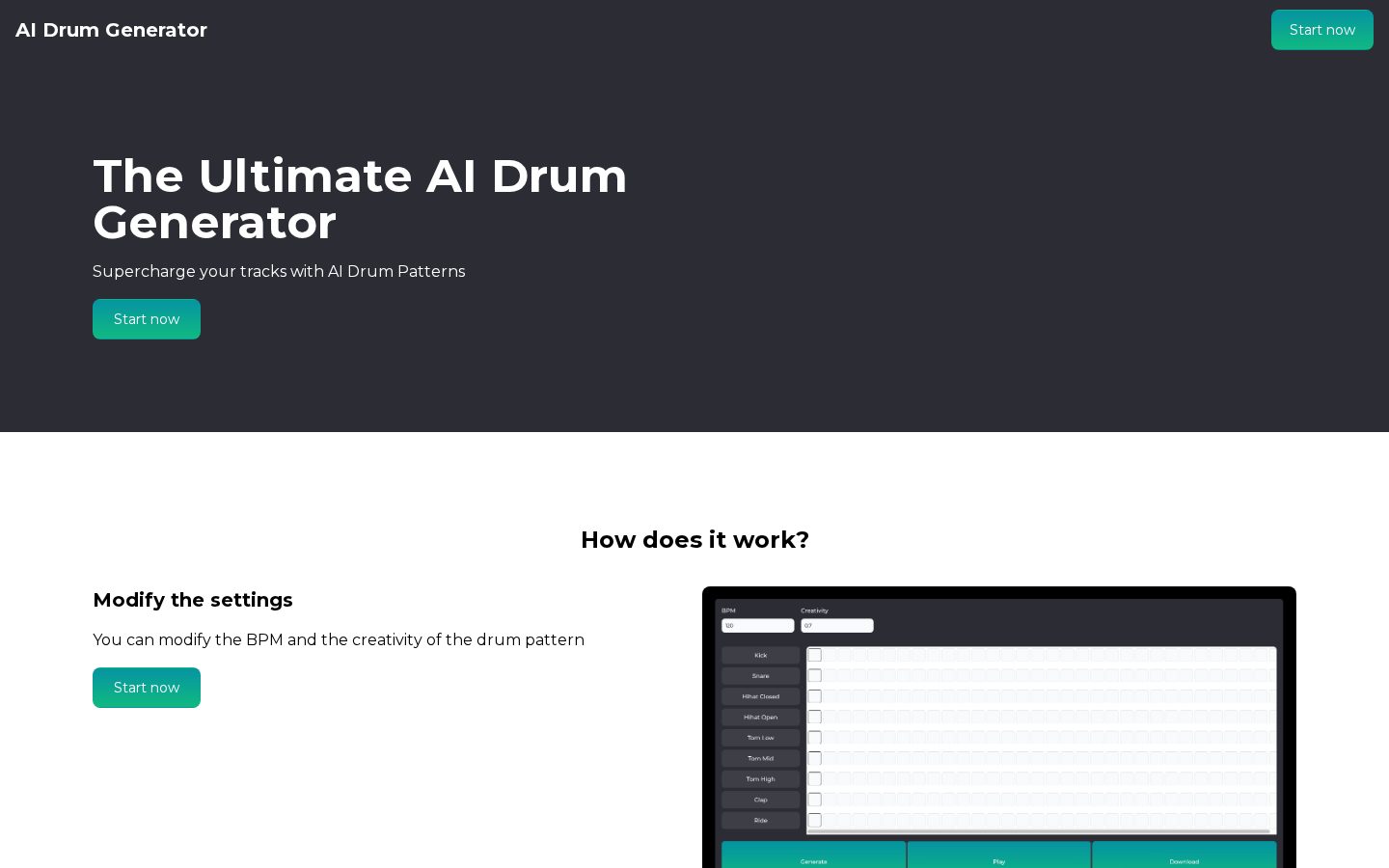 AI Drum Generator Homepage