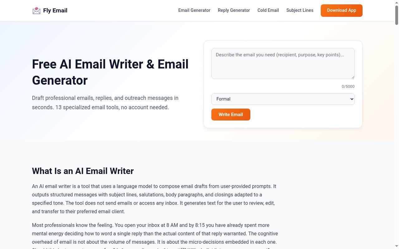 AI Email Writer Homepage