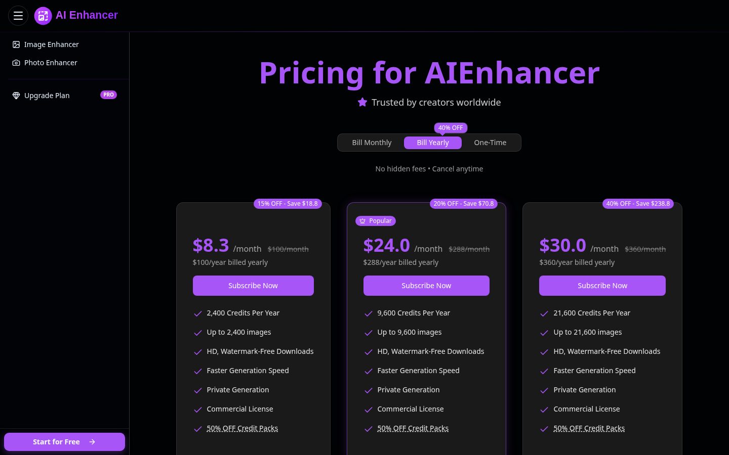 AI Enhancer Pricing