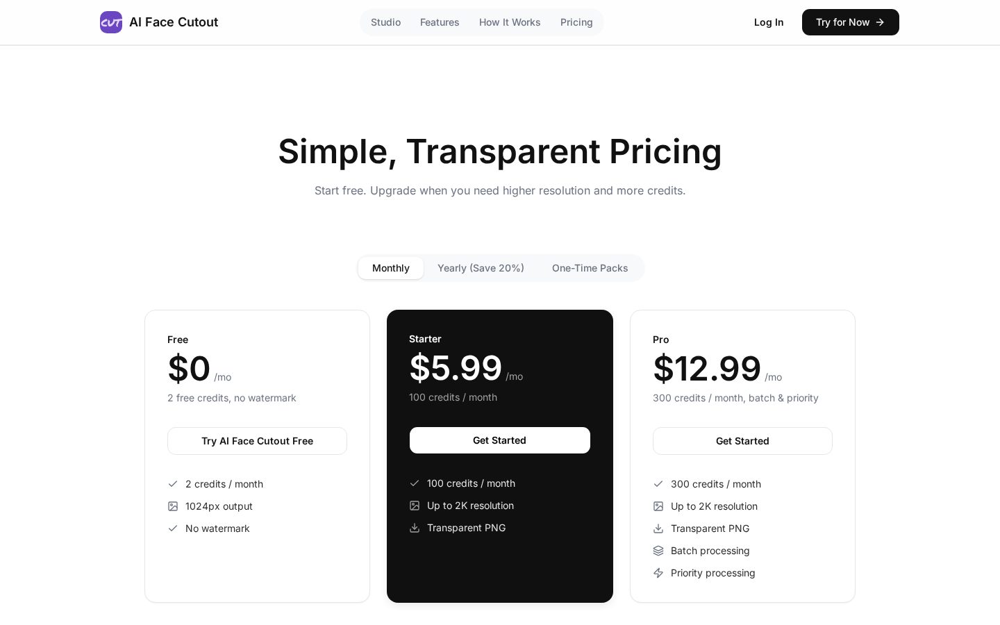 AI Face Cutout Pricing