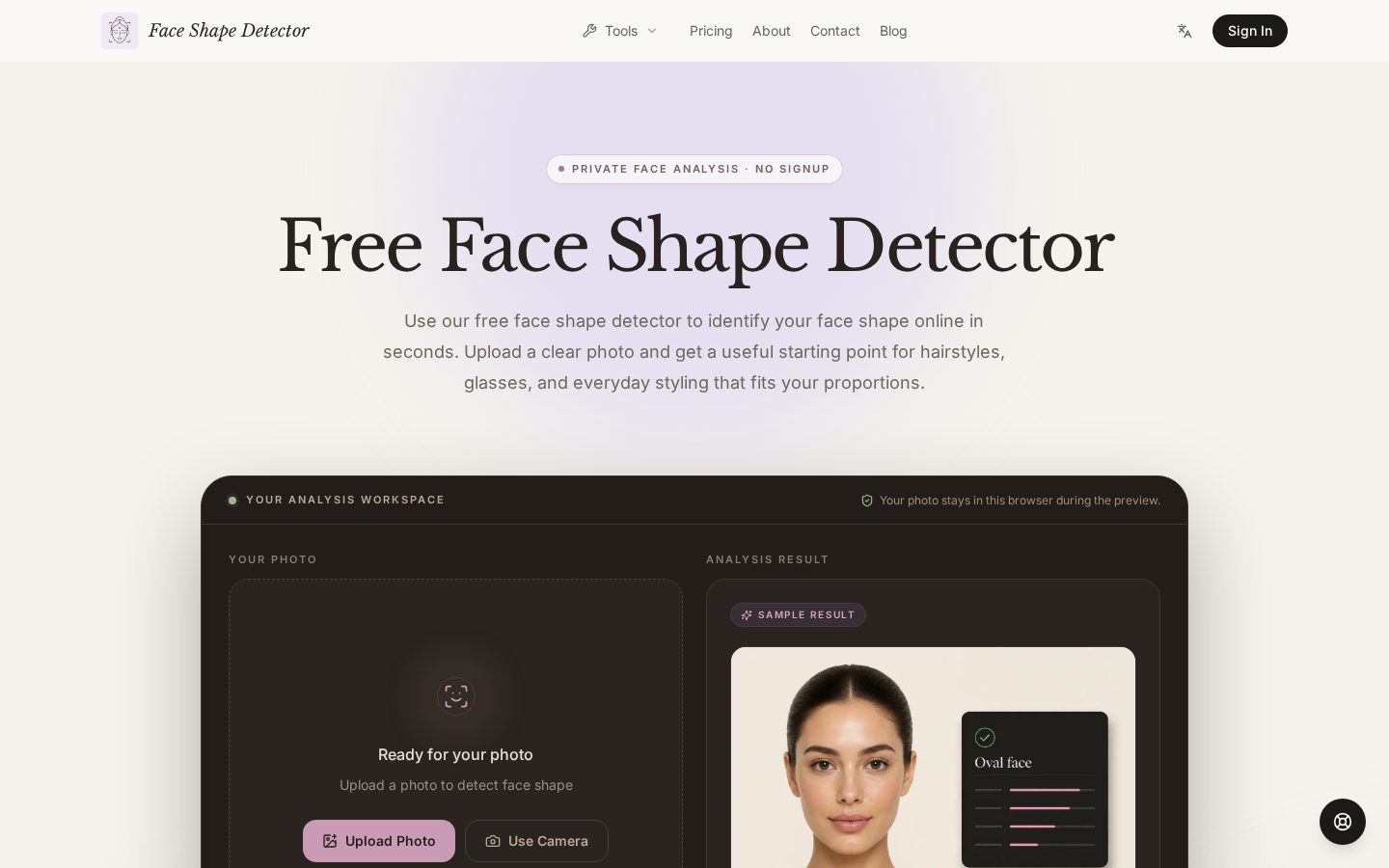 AI Face Shape Detector Homepage