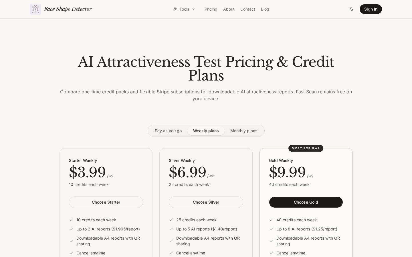 AI Face Shape Detector Pricing