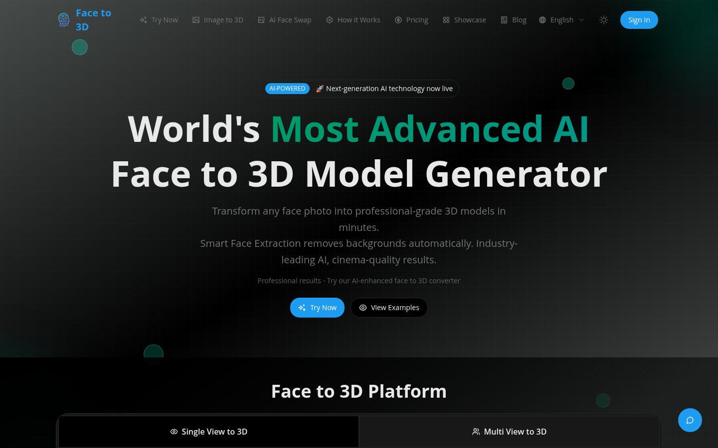 AI Face to 3D Model Generator Homepage