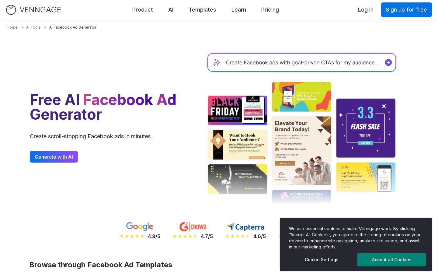 AI Facebook Ad Generator Homepage