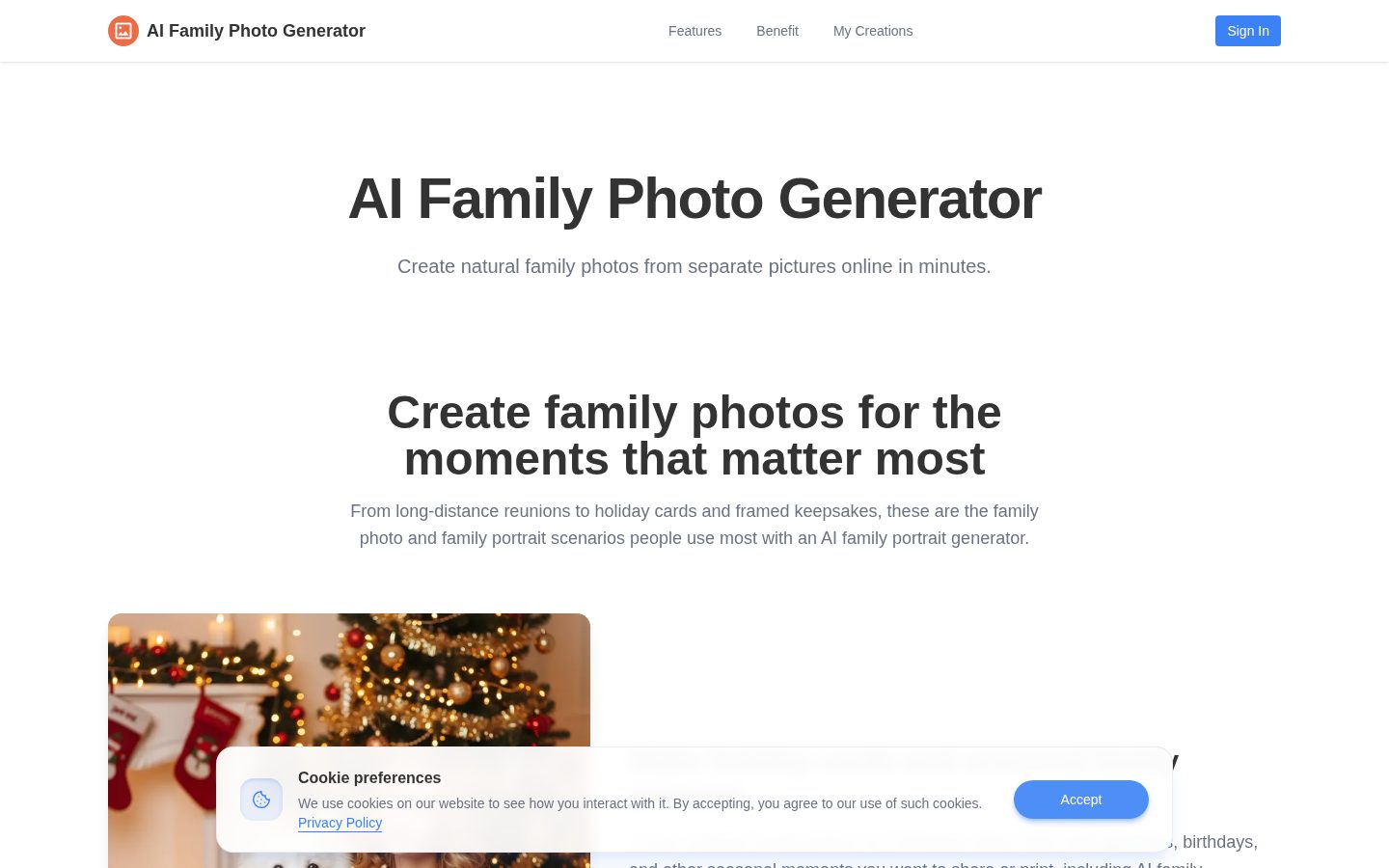 AI Family Photo Generator Homepage
