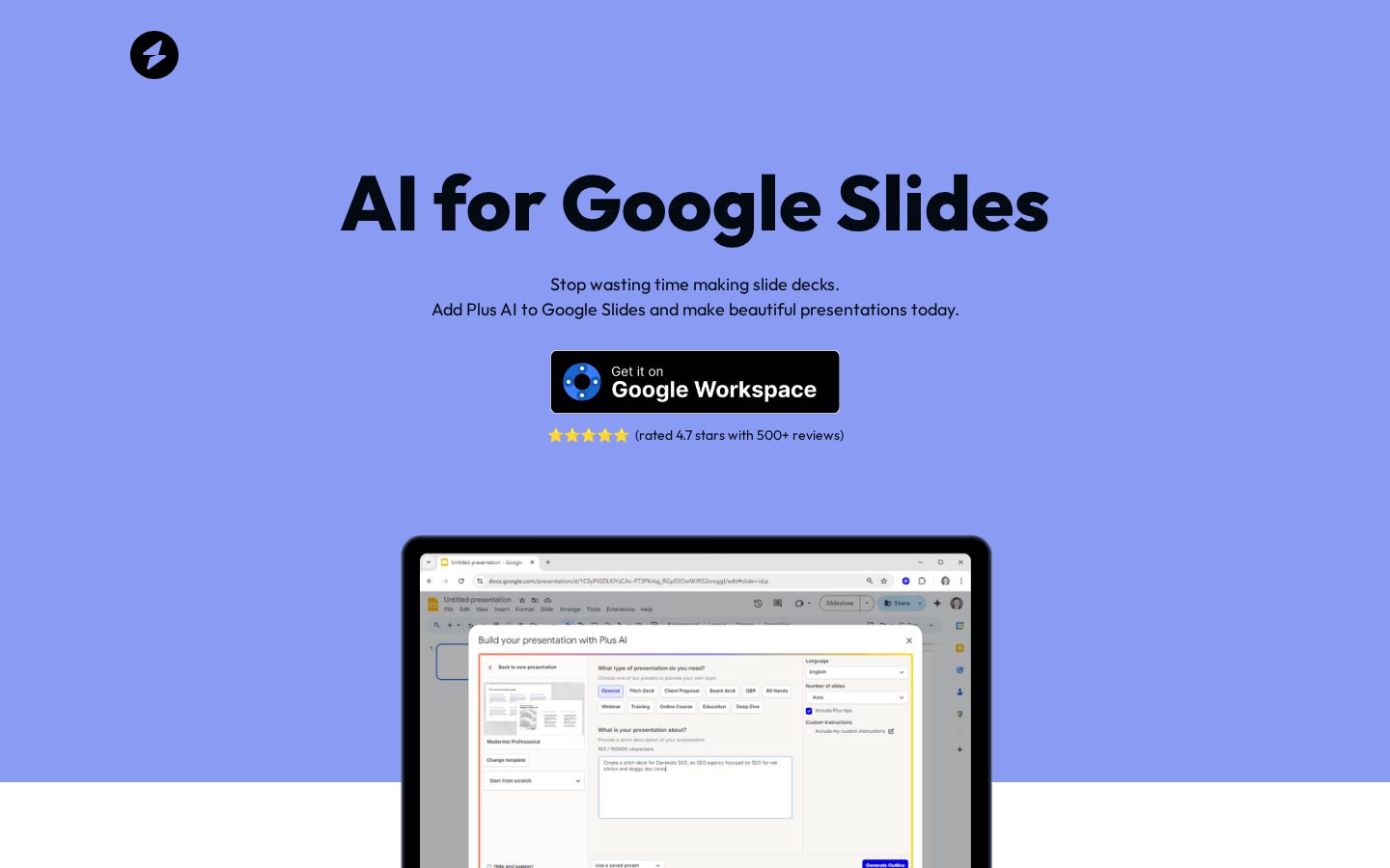 AI for Google Slides Homepage