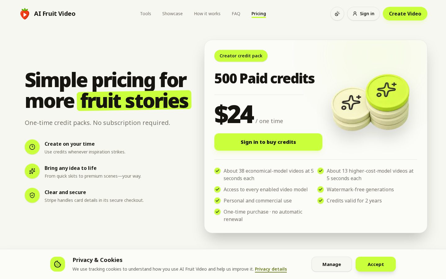 AI Fruit Video Pricing