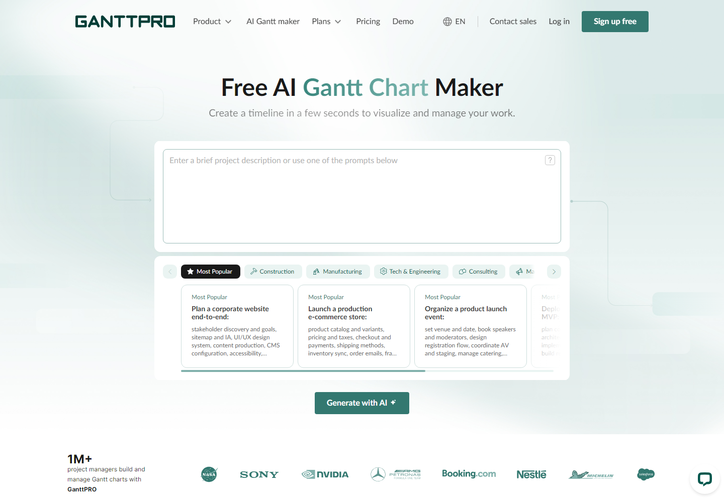 AI Gantt Chart Maker from GanttPRO homepage