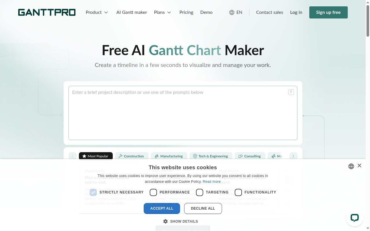 AI Gantt Chart Maker from GanttPRO homepage