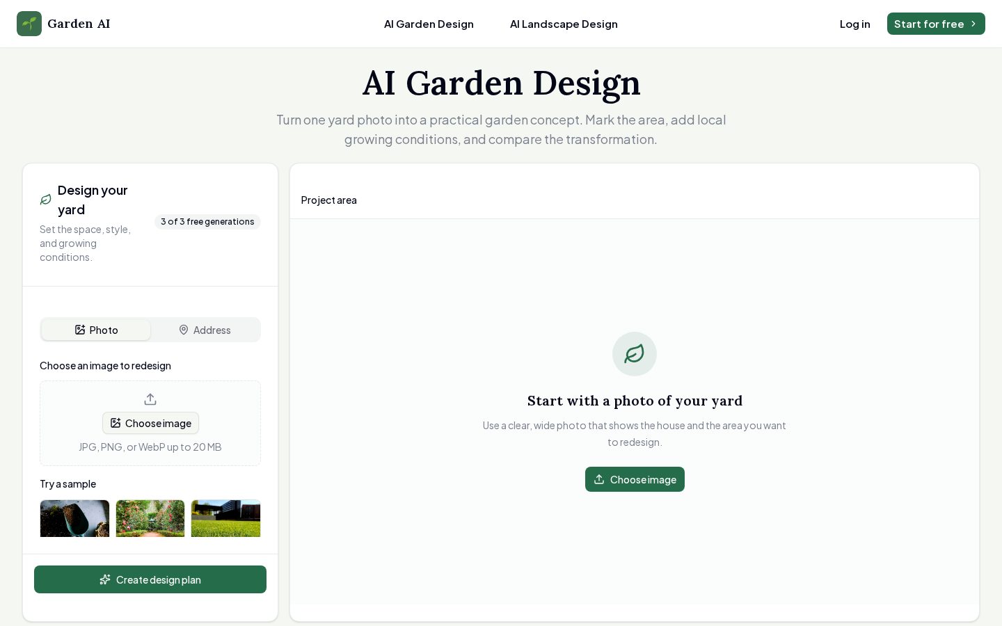 AI Garden Design Homepage