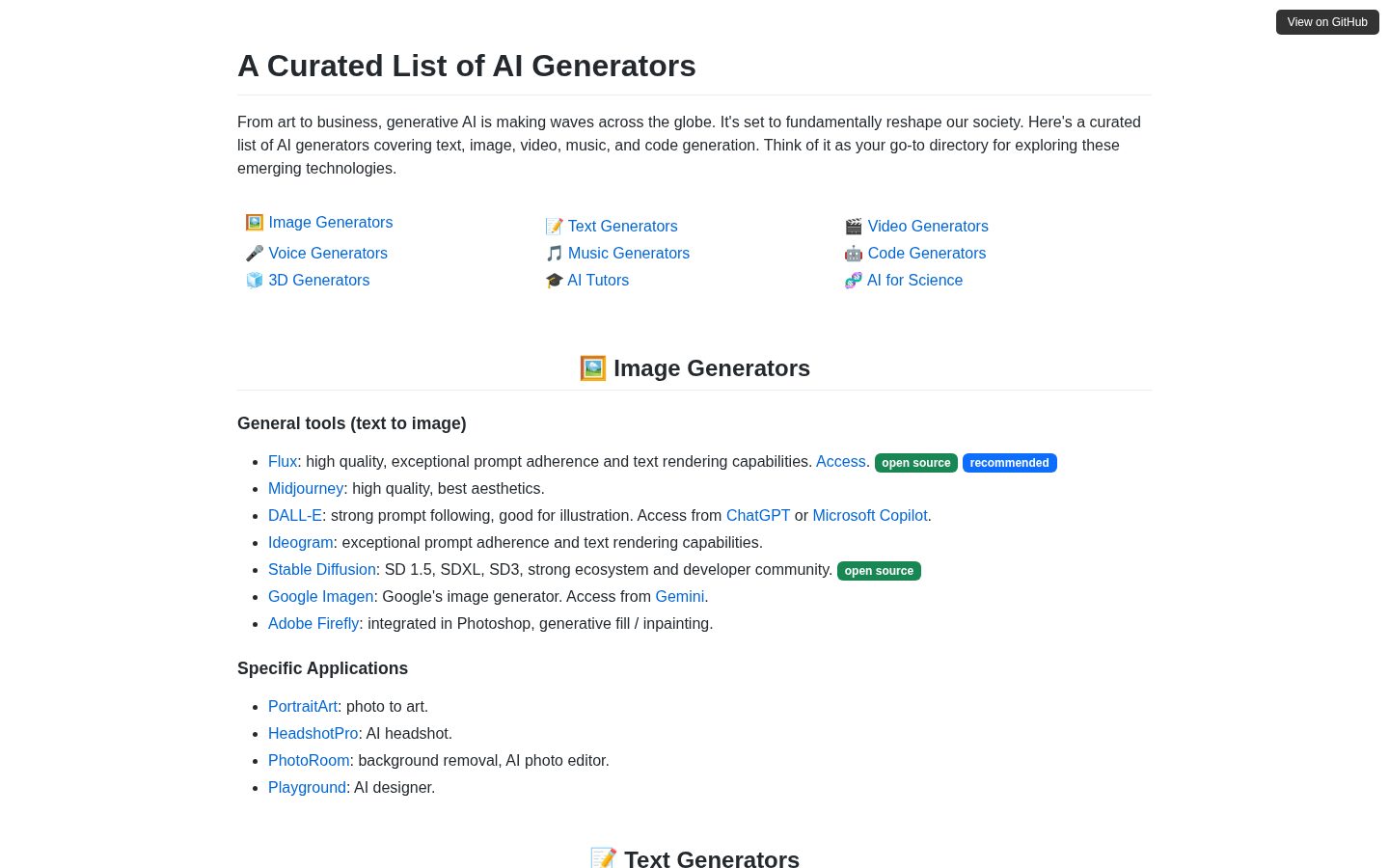 AI Generators Homepage