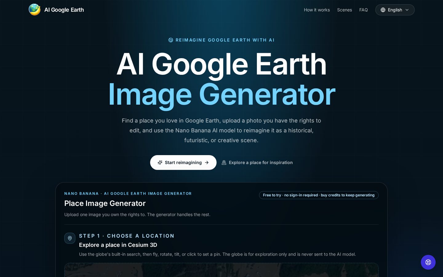 AI Google Earth image Generator Homepage