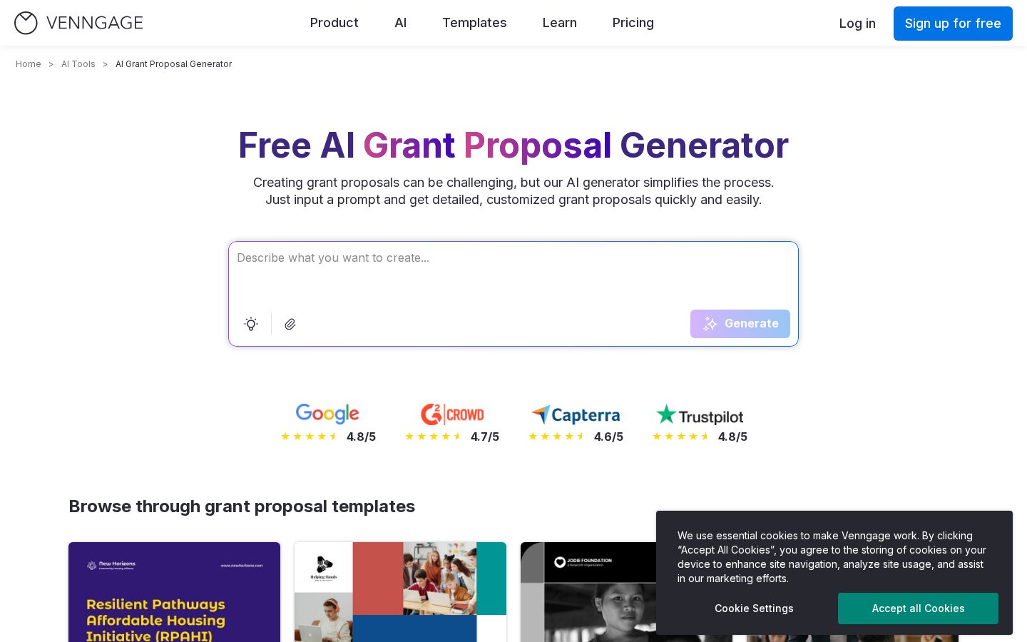AI Grant Proposal Generator Homepage