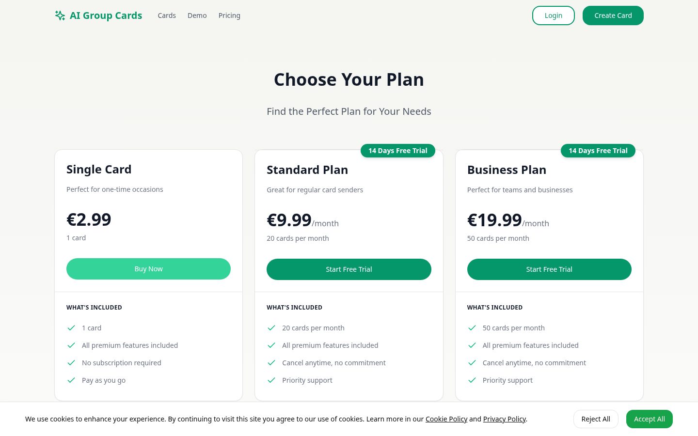 AI Group Cards Pricing