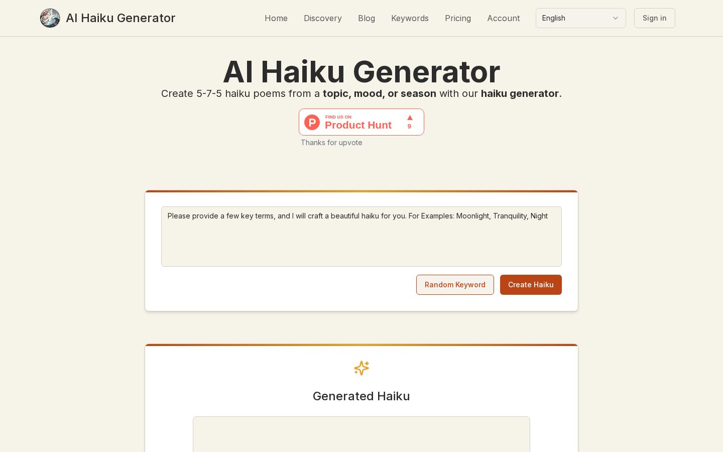 AI Haiku Generator Homepage