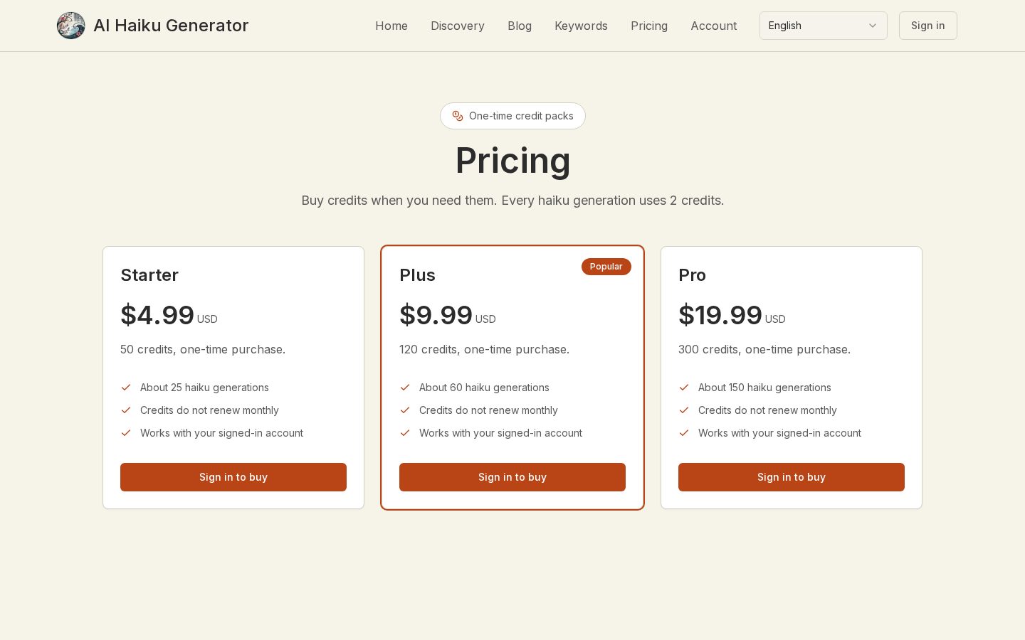 AI Haiku Generator Pricing