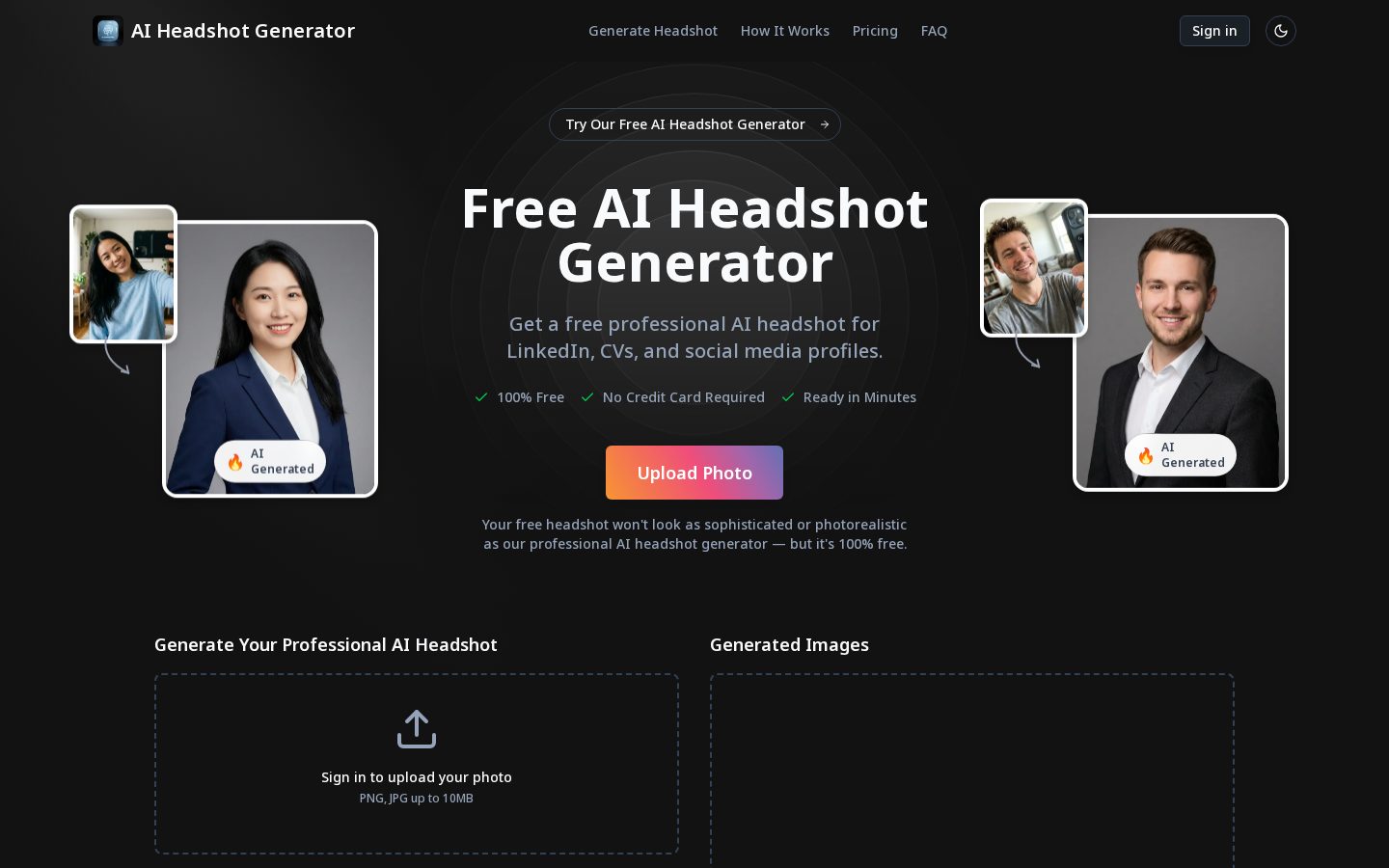 AI Headshot Generator Homepage