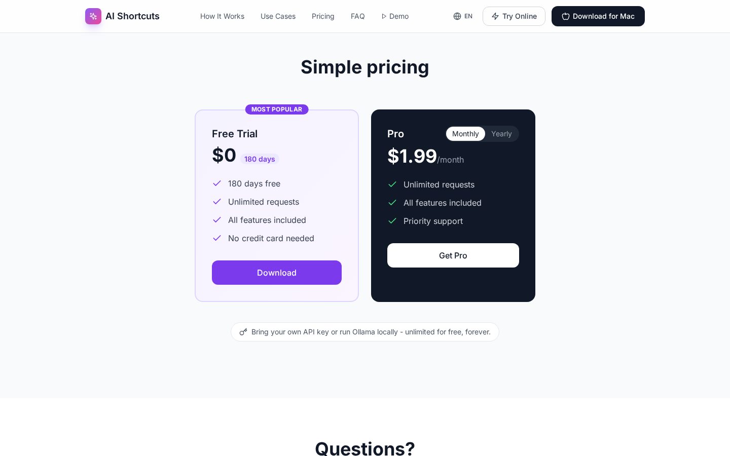 AI Hotkeys Pricing