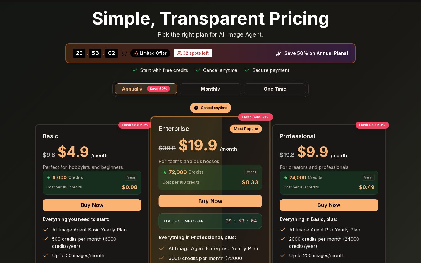 AI Image Agent Pricing