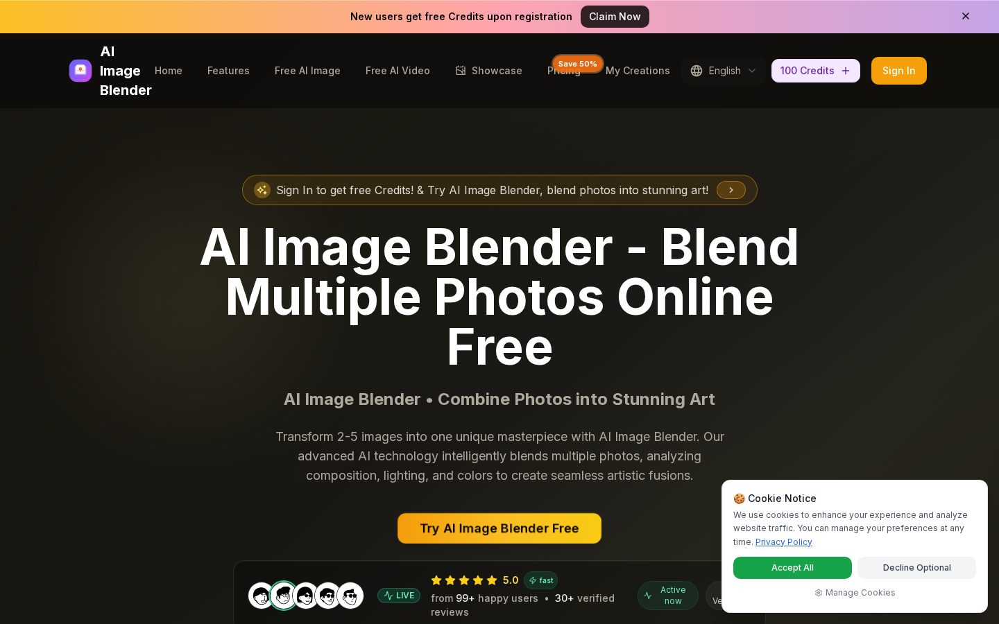 AI Image Blender Homepage