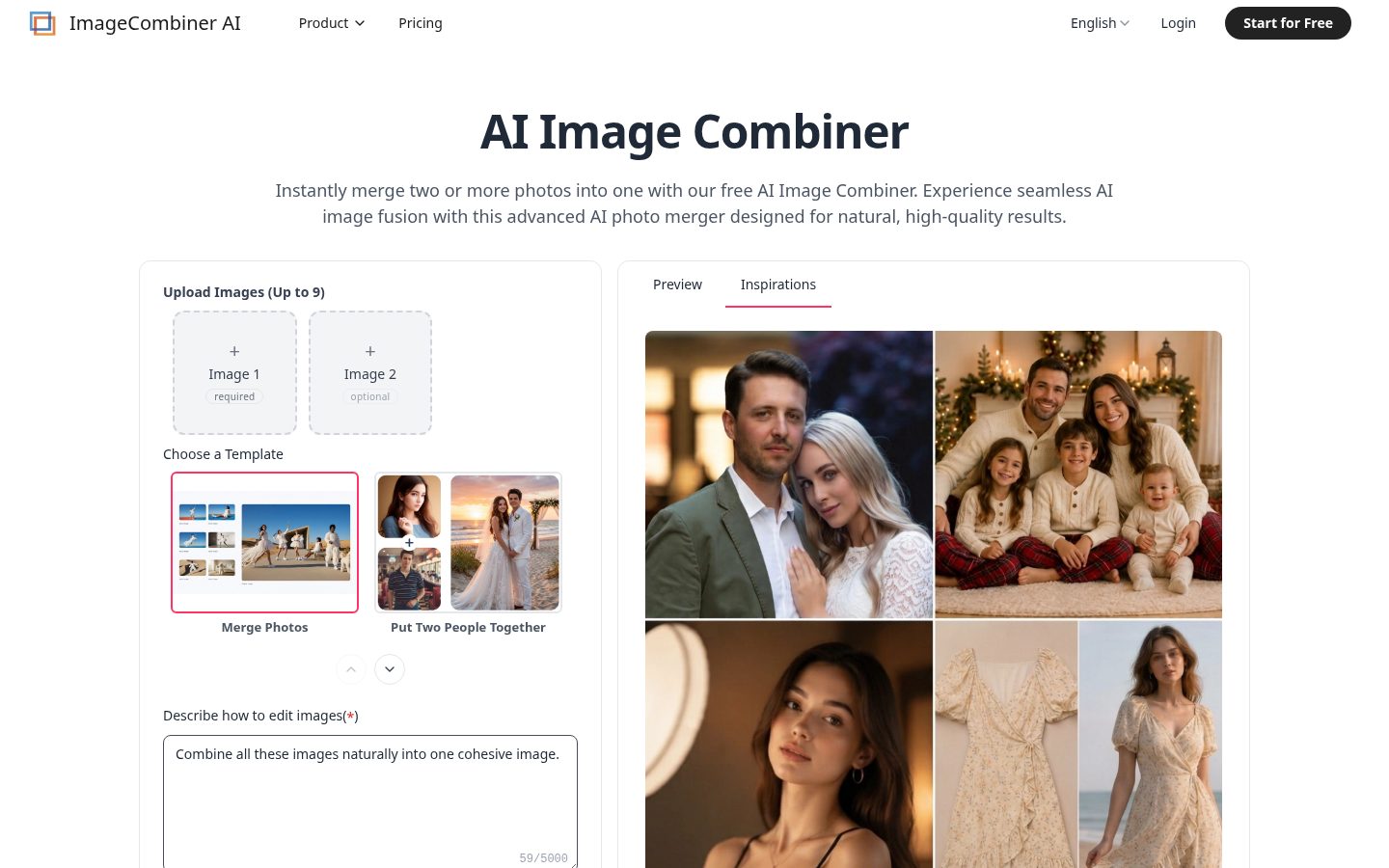AI Image Combiner Homepage