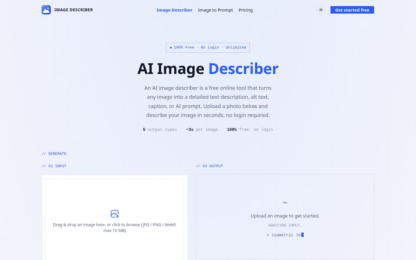 AI Image Describer Homepage
