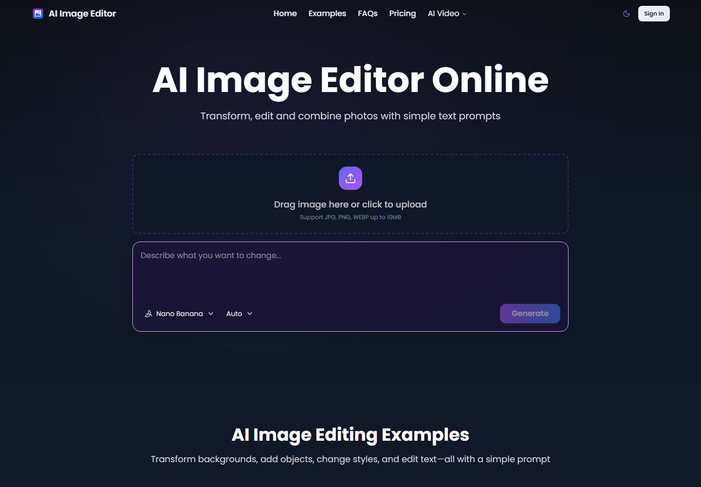 AI Image Editor homepage