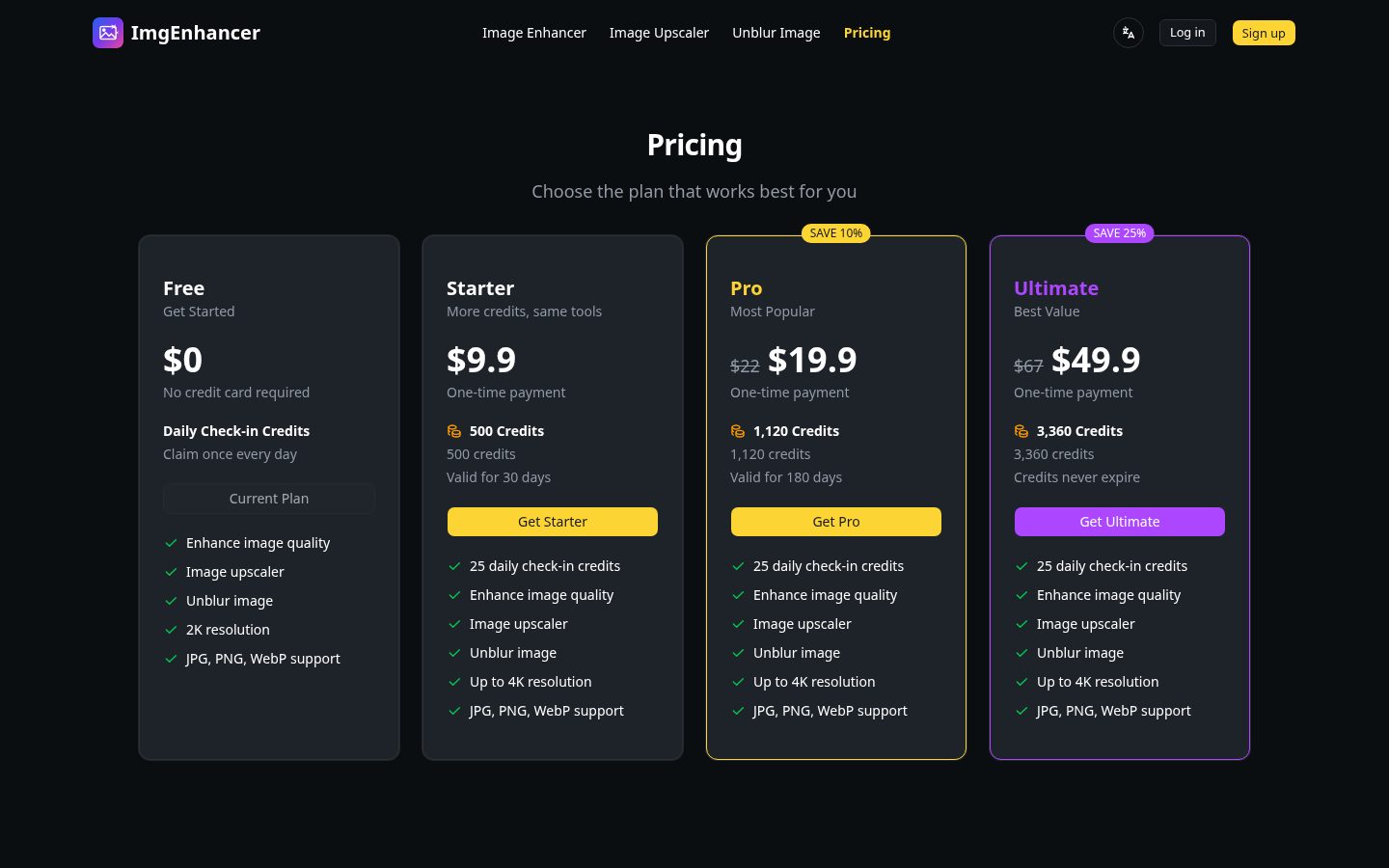 AI Image Enhancer Pricing