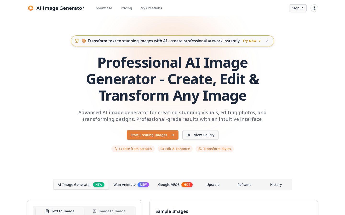 AI Image Generator - Create & Edit Stunning Images Homepage