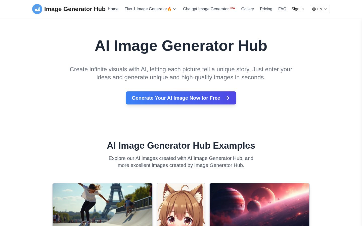 AI Image Generator Hub Homepage