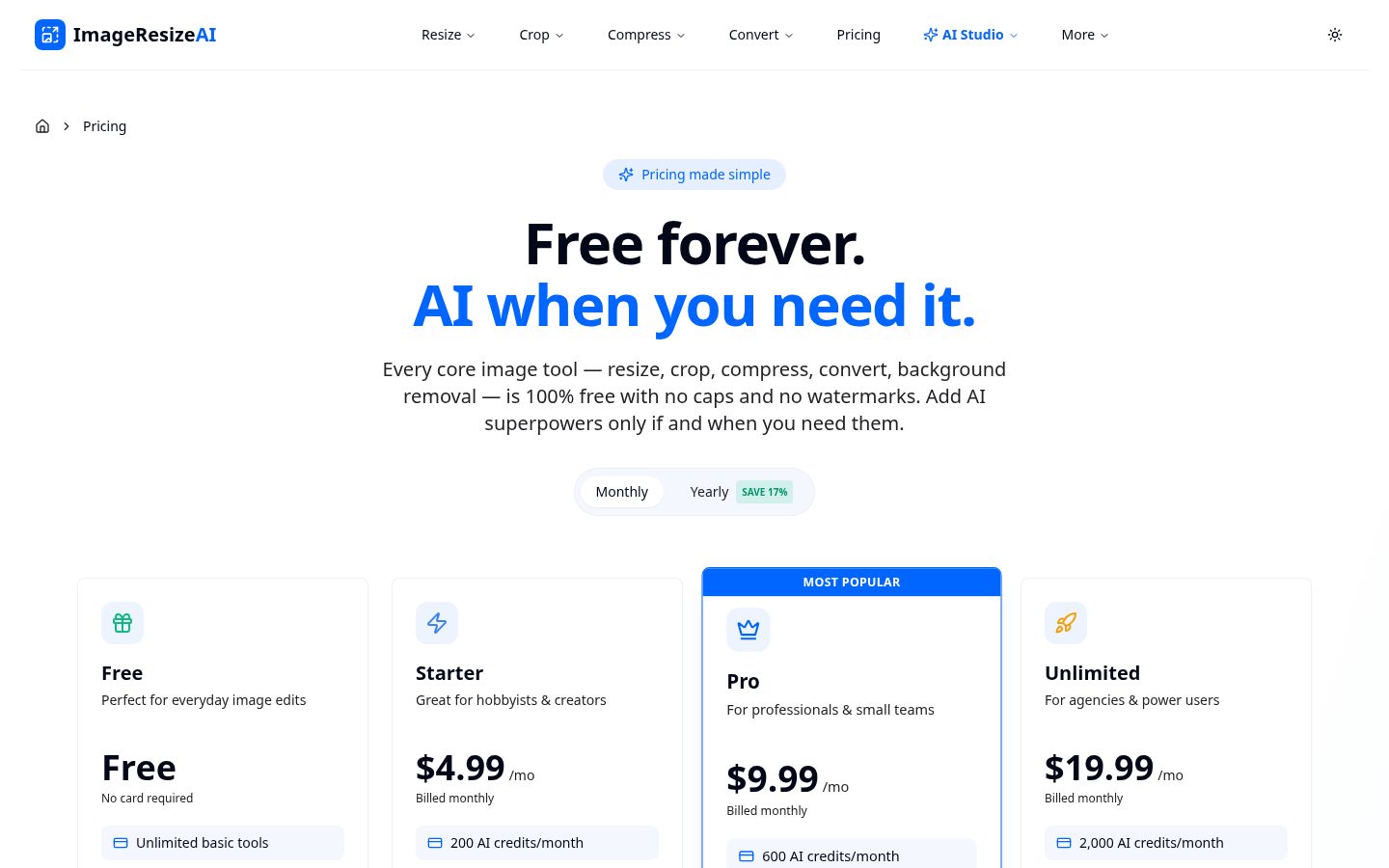 Ai Image Resizer Pricing
