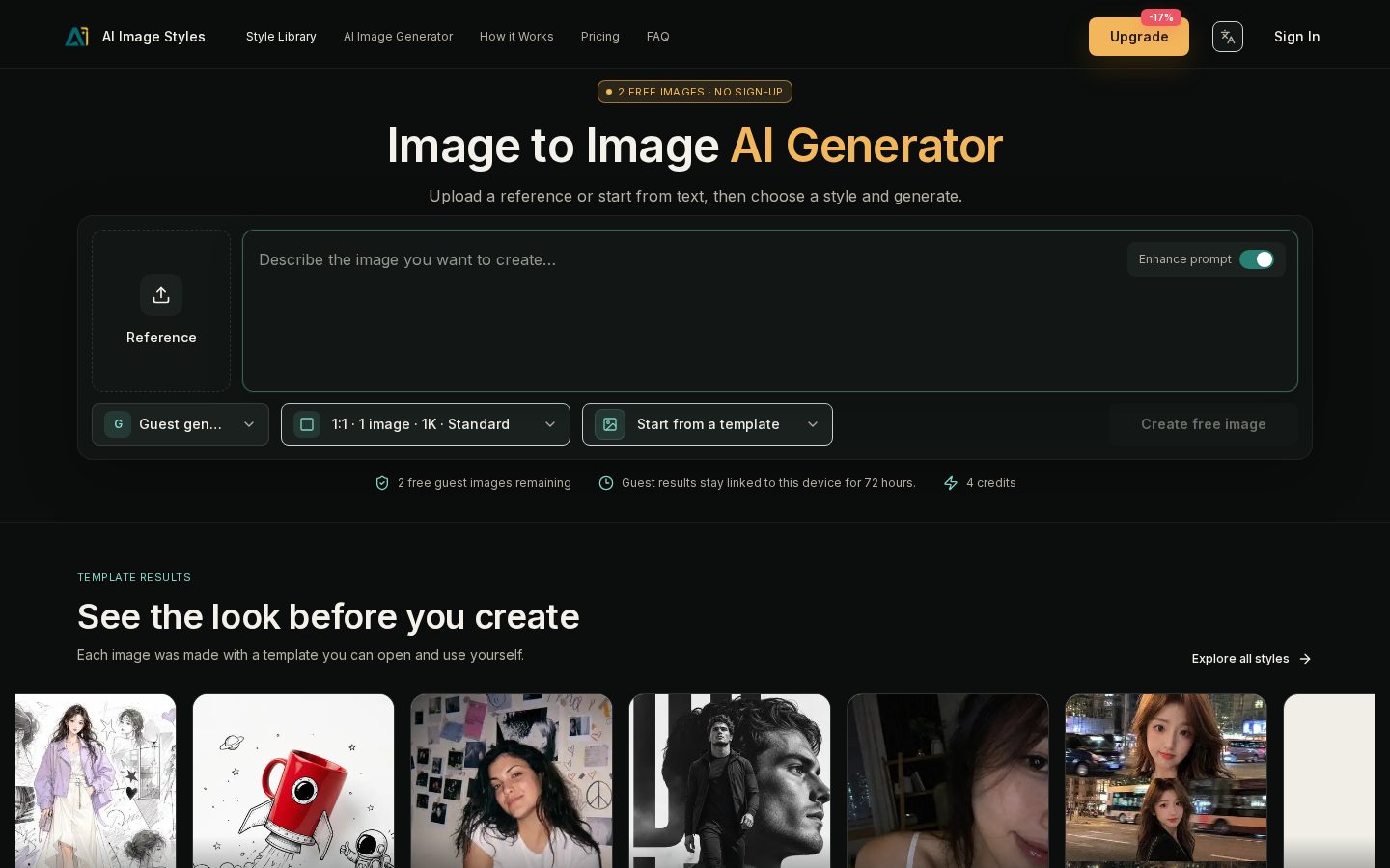 AI Image Styles Homepage