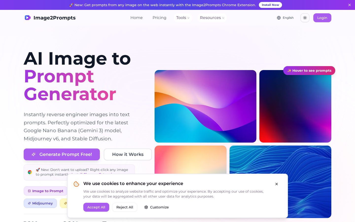 AI Image to Prompt Generator Homepage