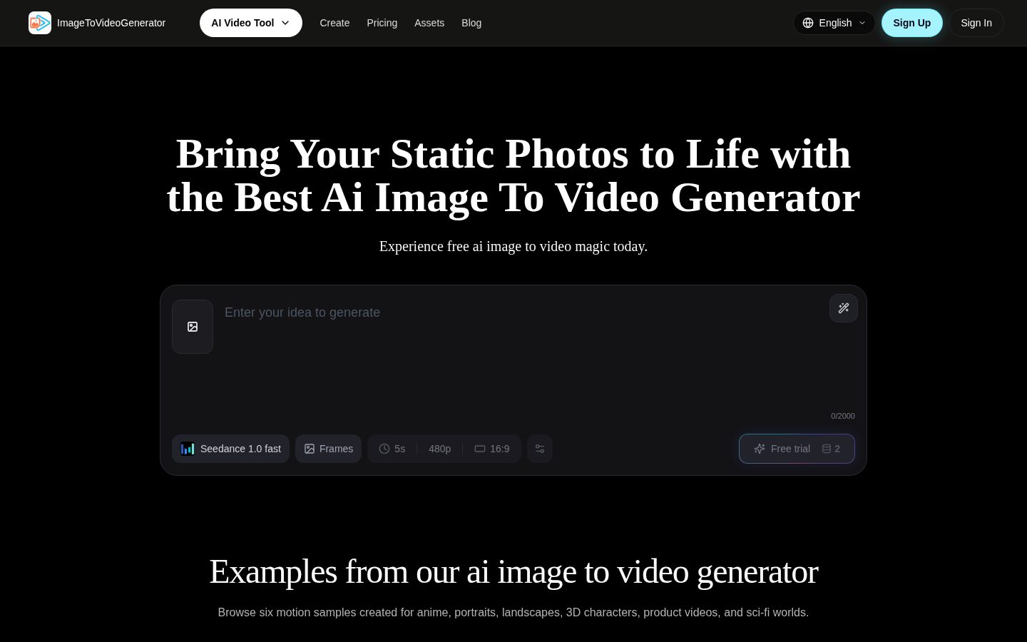 AI Image to Video Generator Homepage
