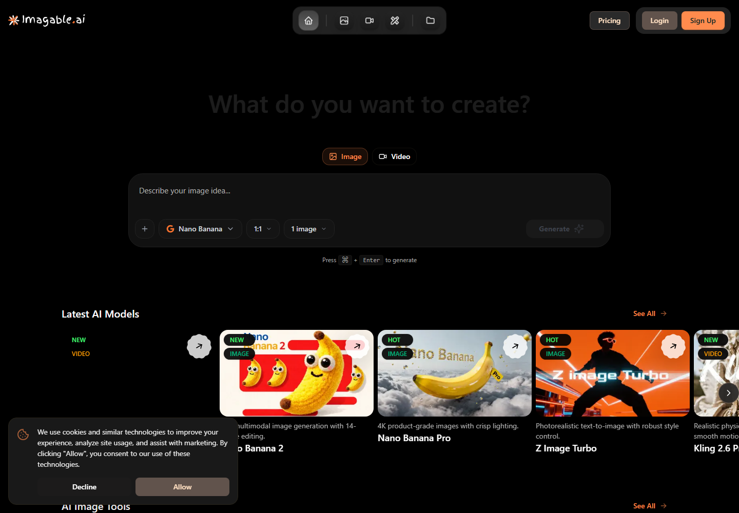 AI Image & Video Generator homepage