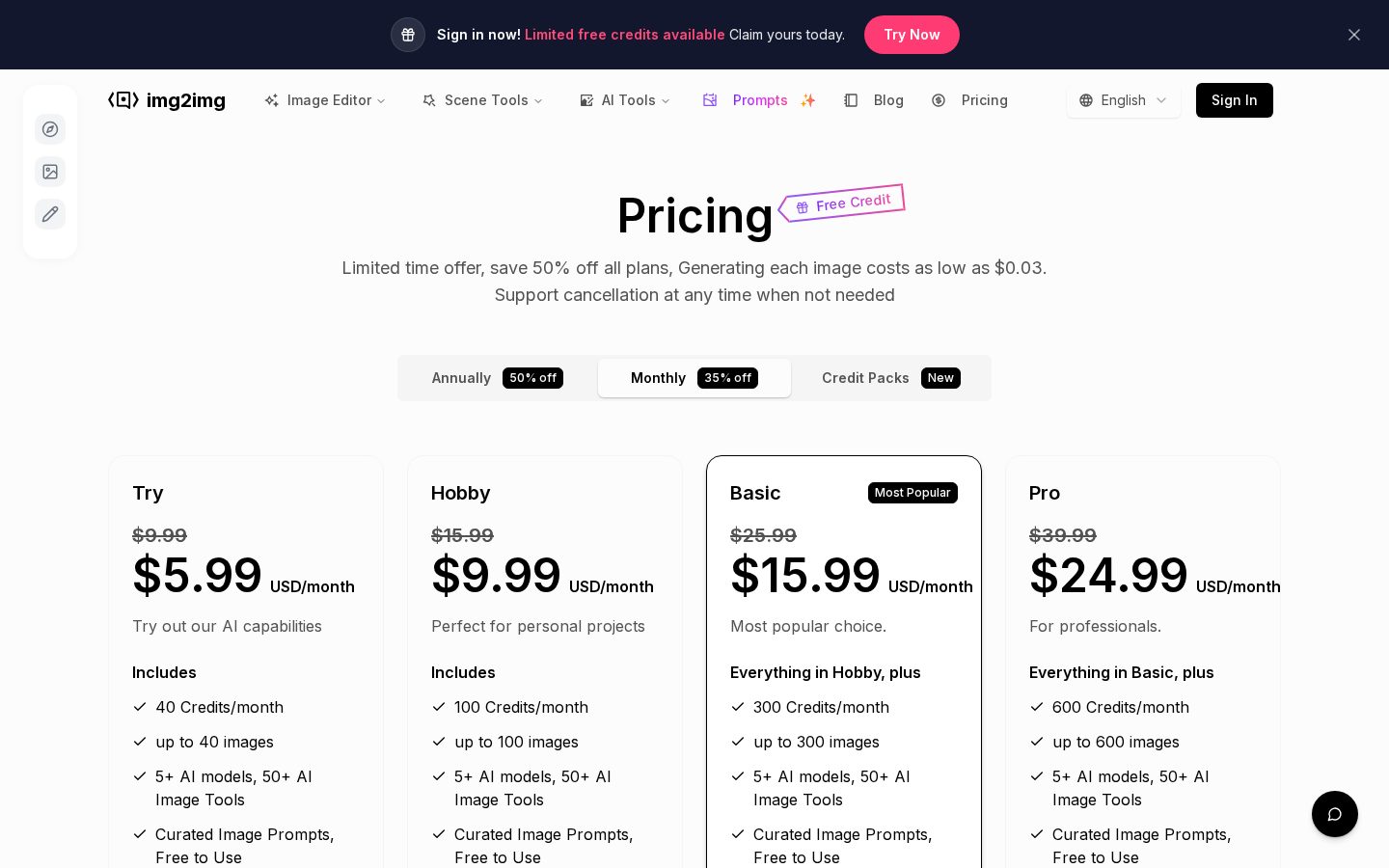 AI img2img Tool Pricing