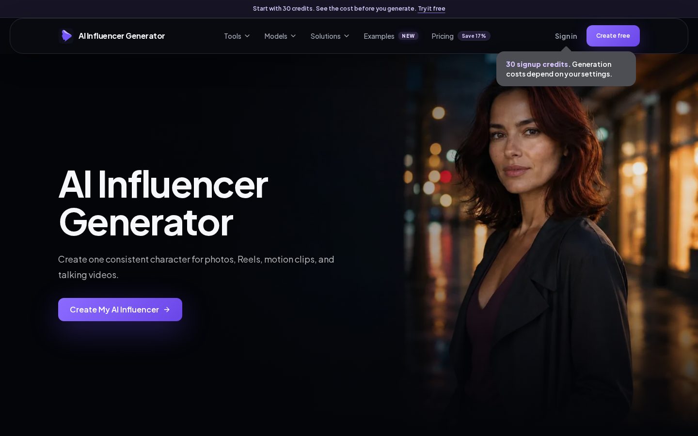 AI Influencer Generator Homepage