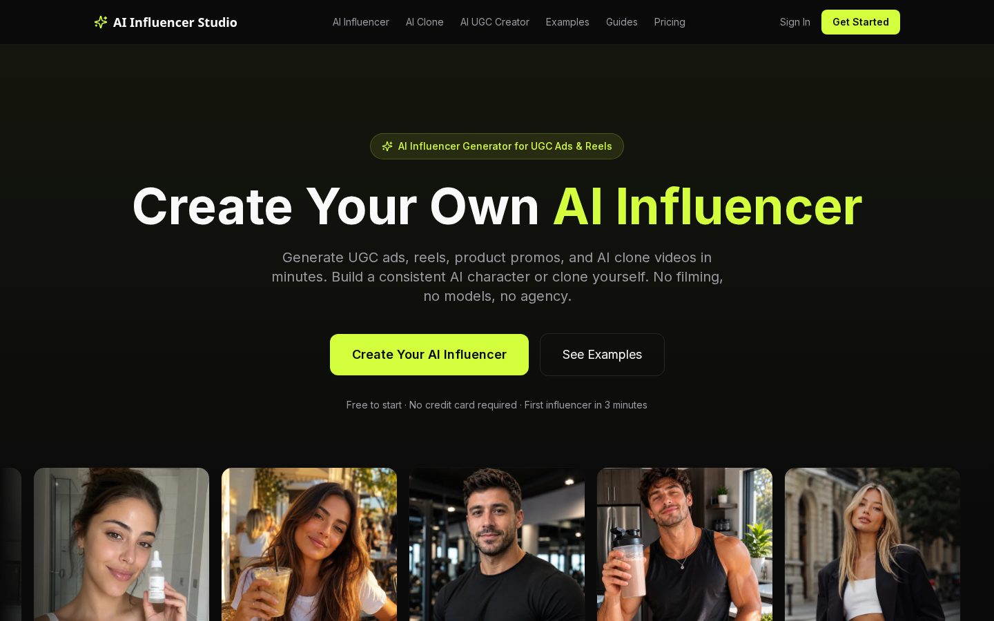 AI Influencer Studio Homepage