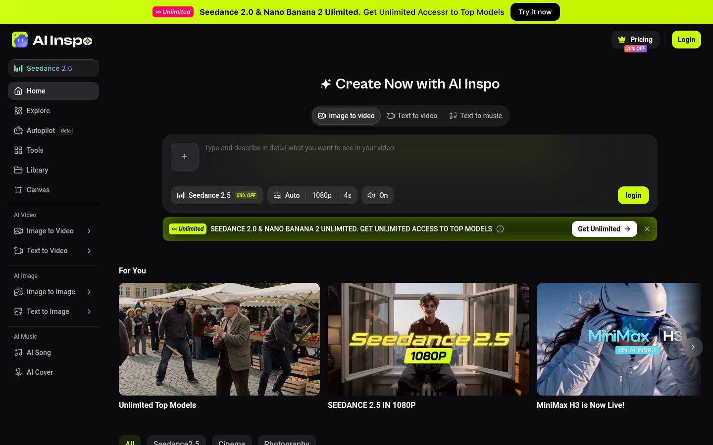 AI InSpo AI Video Generator Homepage
