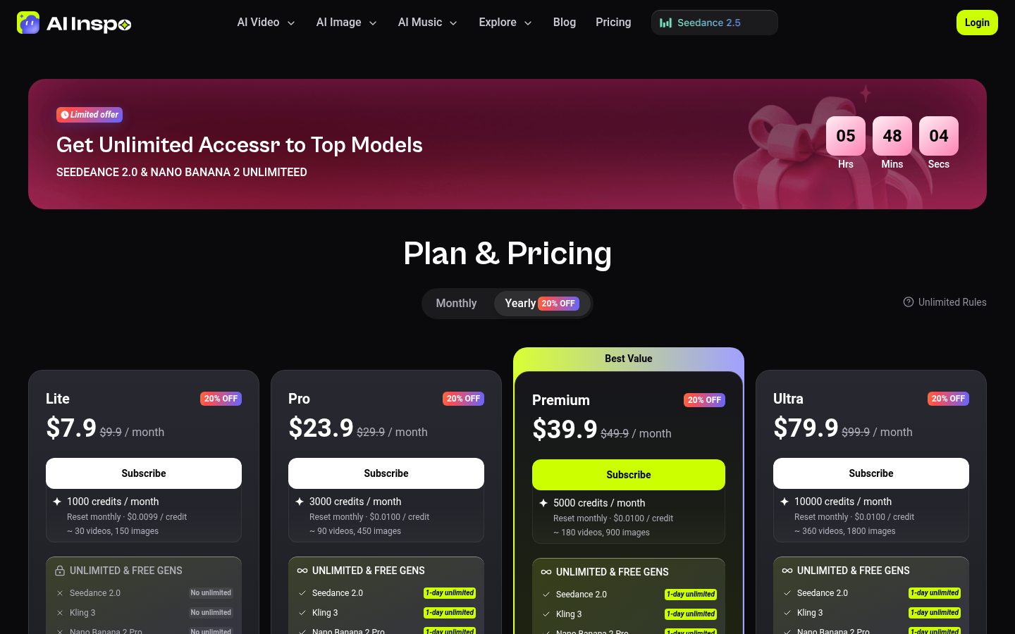 AI InSpo AI Video Generator Pricing