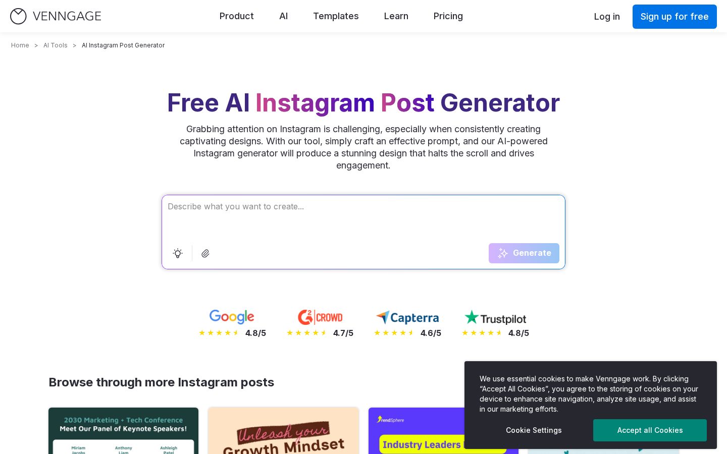 AI Instagram Post Generator Homepage