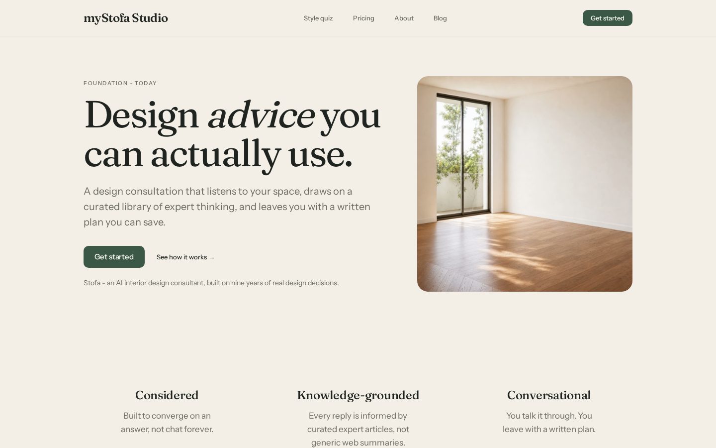 AI Interior Design advice Homepage